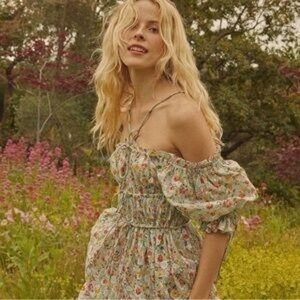 Doen Floral Maxi Dress in Green and Pink